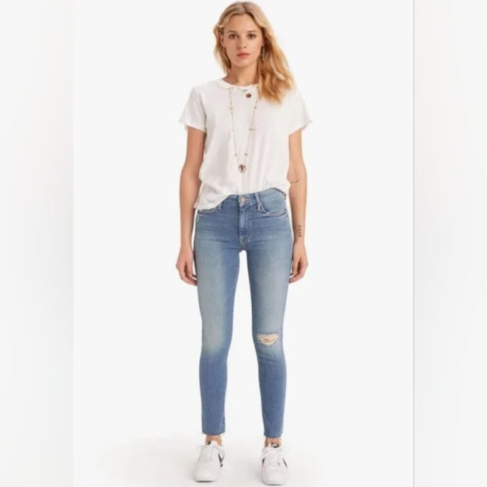 Mother The Looker High Rise Distressed Ankle Jeans 25